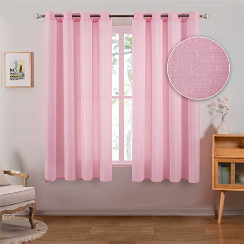 Topfinel 2 Piezas Cortina Translucida Habitacion Salon Visillo Lino Vertical Semitransparente para Ventanas Dormitorio Cocina Sala de Estar con Ojales 140x175cm Rosa