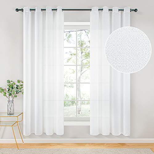 Topfinel 2 Piezas Cortina Translucida Habitacion Salon Visillo Lino Vertical Semitransparente para Ventanas Dormitorio Cocina Sala de Estar con Ojales 140x225cm Blanco