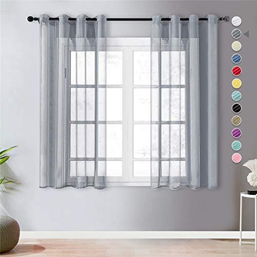 Topfinel Visillo Cortinas Translúcidas sólido netas Visillos Paneles para Ventanas niños Habitaciones Gasa Gris Oscuro de Ojetes,140 Anchura x 160cm Longitud 1 par