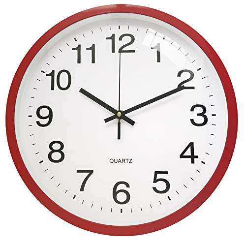 TOPPTIK Moderno reloj de pared digital de calidad reloj de pared a pilas sin tictac, redondo, decorativo para cocina, oficina, dormitorio (Rojo, 30 cm)