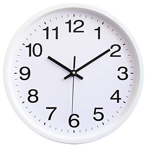 TOPPTIK Reloj de pared moderno digital silencioso, no hace tictac, funciona con pilas, fácil de leer, decoración para sala de estar, cocina, oficina, escuela, aula, color blanco, 30,5 cm