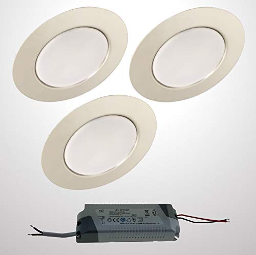 Trango Conjunto de 3 I 12V - AC/DC Focos empotrados para muebles LED Incl 1x transformador LED (12V - 2000 mAh), luz empotrada en el gabinete TGG4E-038T en cromo para reemplazo de luces de muebles G4