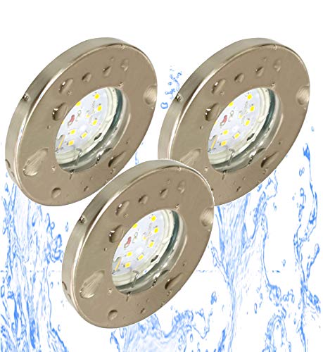 Trango conjunto de 3 Proyectores empotrables LED Dimmable IP44 empotrados en cromo TG6729IP-032GU5SD orientables incl. 3x Bañador LED iluminante GU10