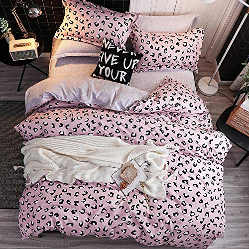 Treer Juego de Ropa de Cama Funda de Almohada 3 Piezas, Cama Matrimonial Individual Confortable para Cama Funda de edredón King, Estilo Geométrico Simple (Leopardo Rosa,Cama 150/160cm)