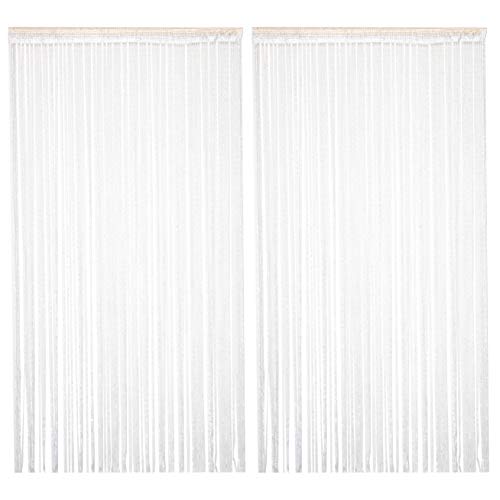 TRIXES 2PC Panel Cortina Cadena/Hilo Gotas de Rocío Blancas y Plata - 90 x 200 cm - Cortina de la Puerta - Le Ayudará a Mantener Alejadas Las Indeseadas Moscas