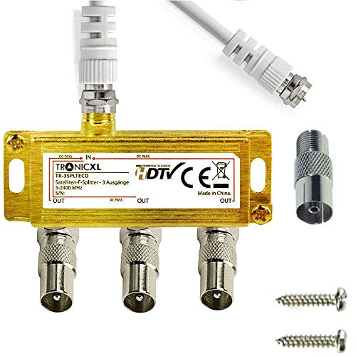 TronicXL Distribuidor de antena de 3 vías, cable adaptador para televisión por cable coaxial por ejemplo compatible con Unitymedia Vodafone Netcom PYUR komro RFT EWE TEL Unicable DVBT DVBC CATV