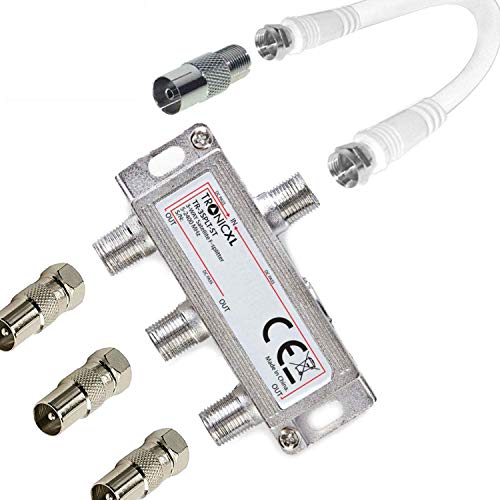 TronicXL Distribuidor IEC de 3 vías, cable de televisión por cable, compatible con Unitymedia, Vodafone, Netcologne, Netaachen, Telecolumbus Primacom Ewe Unicable DVBT DVB-T2 DVBC