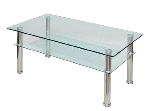 ts-ideen - Mesa auxiliar (cristal y acero inoxidable, 110 x 60 cm, vidrio templado de 10 mm)