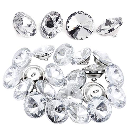 TsunNee 50 botones de cristal con hebilla de metal, 30 mm, transparentes para coser sofá cama, cabecero, manualidades, decoración