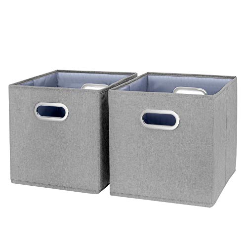 TYEERS 2 Paquetes Cubos de Almacenamiento Plegables con Doble Asa, Cestas de Almacenamiento de Tela de Catiónico Lavable, Cajas Organizadores de Almacenaje para Juguetes, Ropa y Libros, etc. - Gris