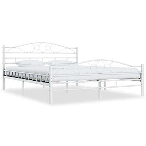 UnfadeMemory Marco de Cama de Metal para Dormitorio,Cama de Dormitorio con Listones de Madera,Elegante y Clásico (Blanco, 160x200cm)