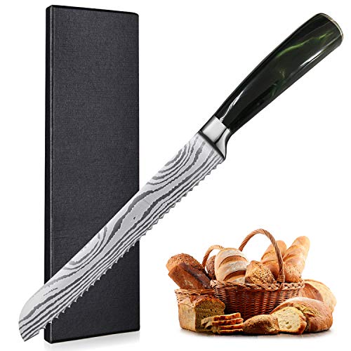 UniqueFire Cuchillo para Pan de 20CM - Cuchillo de Pan - Cuchillo de Cocina, Hoja Dentada Premium, Sierra de Pan, Acero alemán de Alto Contenido de Carbono, Cuchillo de Pastel, Mango Ergonómico