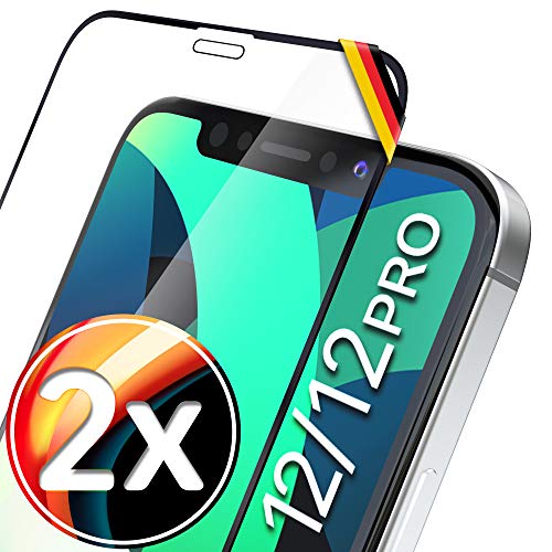 UTECTION 2X Cristal Templado para iPhone 12 MAX / 12 Pro (6.1") - 3D FullGlass Screen Protector de Pantalla 9H - Máxima protección Anti-Golpes - Sin Burbujas - Vidro Templado Cristal Blindado Negro