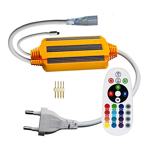 VAWAR 220V transformador de fuente de alimentación para tira de 5050 RGB LED, impermeable IP68, con telemando IR de 24 botones, SOLO transformador, SIN tira