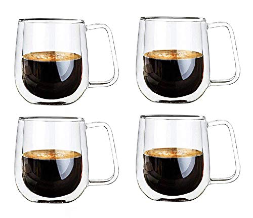 Vicloon Cristal Vidrio de Doble Pared, Taza de Cafe Doble 250 ml, Tazas de Café Resistentes al Calor, Doble Pared de Vidrio de Borosilicato Adecuado para Té, Café, Capuchino (Set de 4)