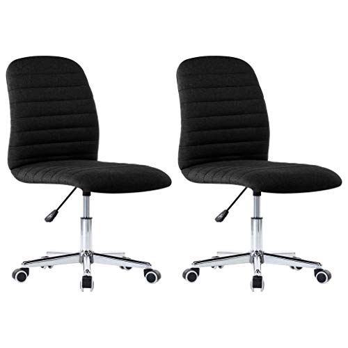 vidaXL 2X Sillas de Comedor Oficina Giratoria con Repaldo Asiento Sillón Mobiliario Estudio Escritorio Acolchado Despacho Ordenador Tela Negras