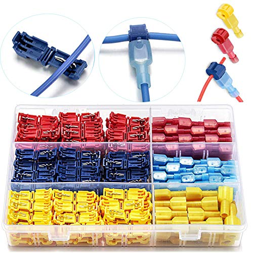 VISSQH 120Pcs T-Tap Cable Terminal Conector,T-Tap Empalme Rápido Kit,Conectores Eléctricos del Grifo y Conector Macho Spade Completamente Aislado