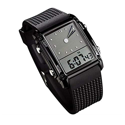 V.JUST Reloj de Pulsera Digital analógico con cuadrante a Prueba de Agua para Hombres con Cinco Colores de retroiluminación LED, Negro