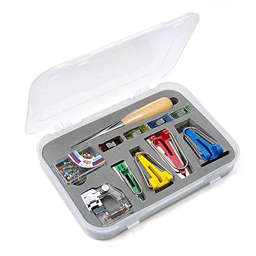 Vordas Set de Bias Tape Maker Set de Costura Bias Tape Maker de 6-12-18-25mm con Punzón, Pin, Pie Prensatelas Ajustable, Clip de Tela