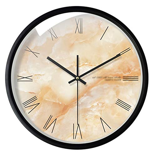 Wall Clocks AOYANQI-Relojes Reloj de Pared de Metal, número Romano Relojes de mármol patrón Decorativo Relojes Blanco Negro Reloj de Pared de la Frontera con Tapa de Cristal Reloj de Pared Decorativo