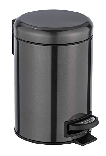 WENKO Cubo de pedal de acero inoxidable Leman metálico negro - Cubo de cosmética, cubo de basura con recubrimiento anti-huellas dactilares Capacidad: 3 l, Acero inoxidable, 17 x 25 x 22.5 cm, Negro