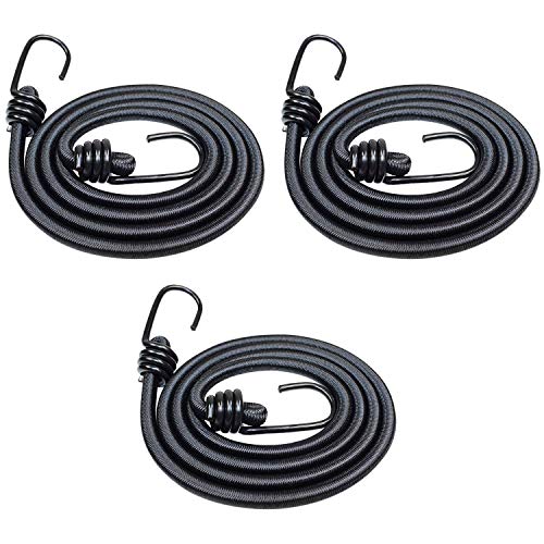 Winice - Cuerda elástica de cuerda elástica (3 unidades, 120 cm, con ganchos), color negro
