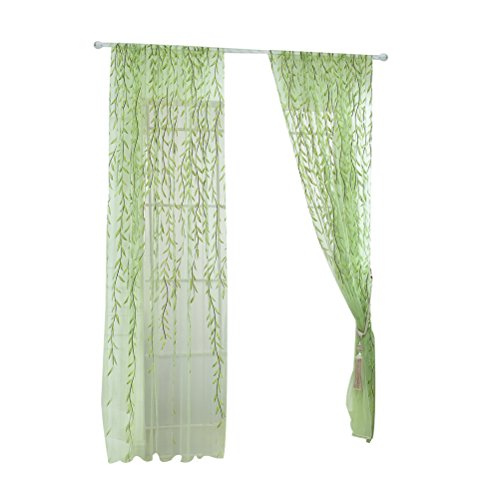 WINOMO Visillos para Ventanas Cortina Voile con Bordado Hoja Verde 100x270cm