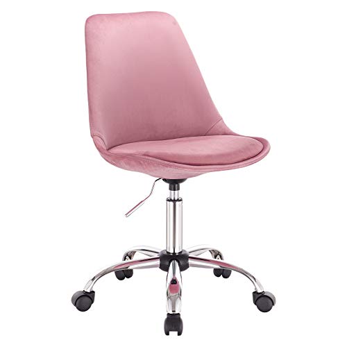 WOLTU 1x Silla de Escritorio Terciopelo Silla de Oficina con Ruedas Silla de Ordenador Silla Giratoria de Oficina Altura Ajustable Taburete de Trabajo Silla de Trabajo Rosa