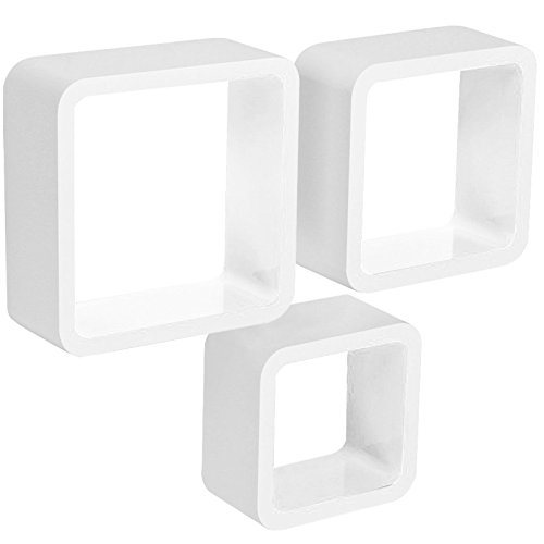 WOLTU Estante de Pared Estantería Cubo Madera Estante Decorativo Conjunto de 3 Estante Colgante Retro Blanco RG9236ws