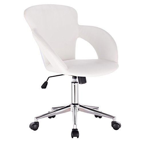 WOLTU Silla de Oficina Silla de Escritorio para Trabajo con Ruedas,Giratoria de Oficina Blanco BS18ws