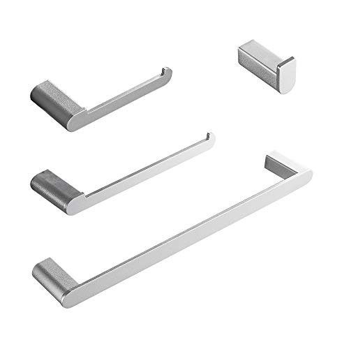 Wopeite Toallero 4 Piezas Juego de Accesorios de Baño Aluminio Soporte para Papel Higiénico Gancho para Albornoz Montaje en Pared 40CM Plata