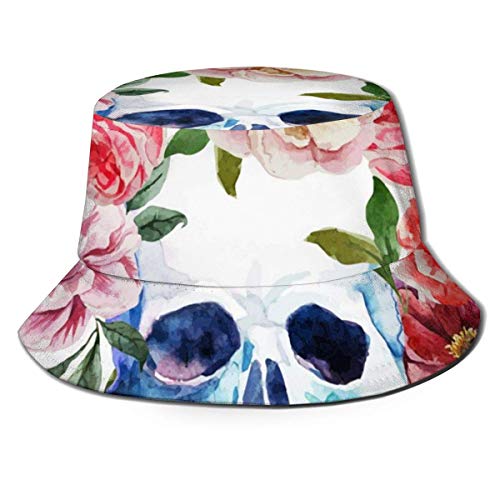 XCNGG Sombrero de Pescador Unisex para Adultos, Calavera Divertida con Sombrero de Cubo Floral Colorido, Gorra Plegable para el Sol, protección máxima para los Rayos UVA, Pesca, Jar