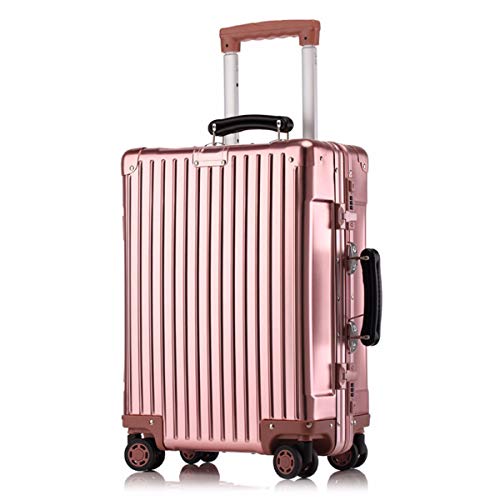 XIANGSHAN Aleación de Aluminio Retro Trolley Equipaje, Todo Metal Trolley Equipaje Maleta Caja de envío Caja de Aluminio Diseño Conveniente Rueda Universal, 23 Pulgadas (Color : Rose Gold)