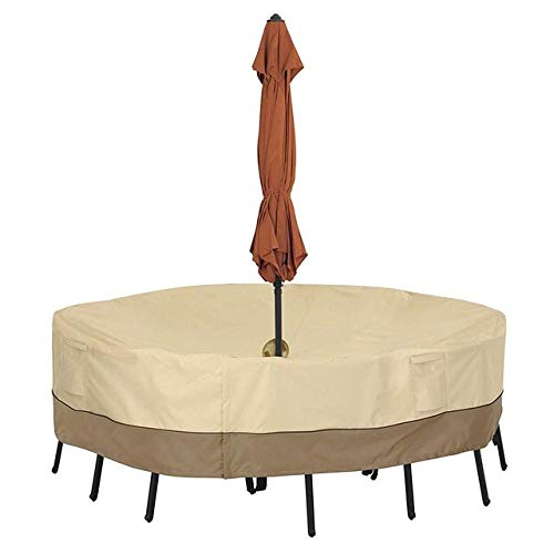 XiaoOu Cubierta de la Mesa de jardín Muebles de jardín Cubierta Impermeable Sillas de Mesa de Patio Redondo Cubierta con Agujero de Paraguas Cubierta Protectora de Mesa Cuadrada Redonda Grande, C