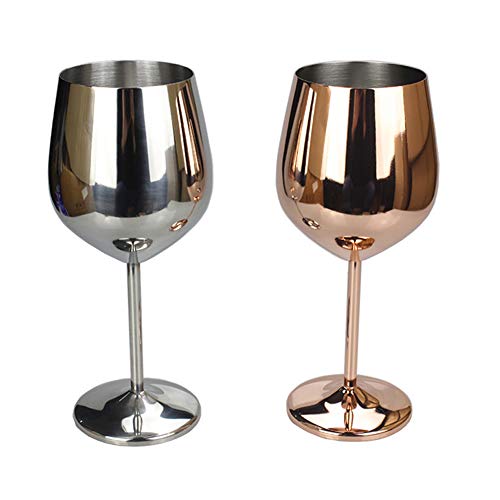 XIUJINGHONG Acero Inoxidable Copa de Vino tinto Plata oro Rosa Taza para Beber Copa de Champagne Copa 1 par (500ml Acero inoxidable Copa de vino tinto)