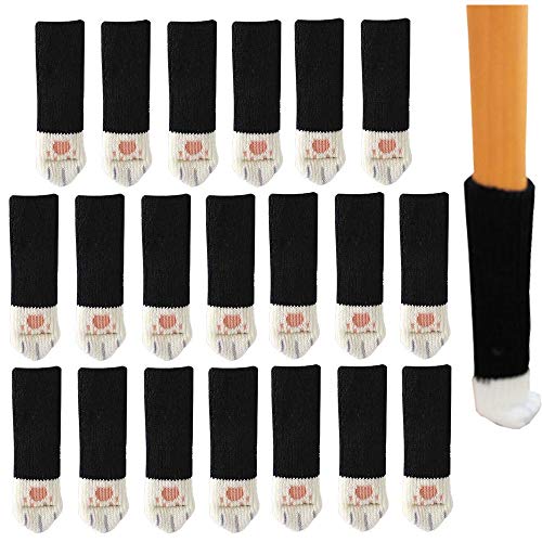 Xkfgcm Funda para Silla Negra de 20 Piezas Calcetines de Punto para Patas de Sillas Antiruido Protectores de Piso Calcetines para Silla Elásticos para Mesa Muebles Silla Leg Caps 25 * 50 mm