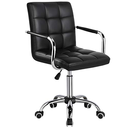 Yaheetech Silla de Oficina Giratoria Taburete de Trabajo Bar Altura Ajustable Carga MAX 120Kg con Respaldo Negro