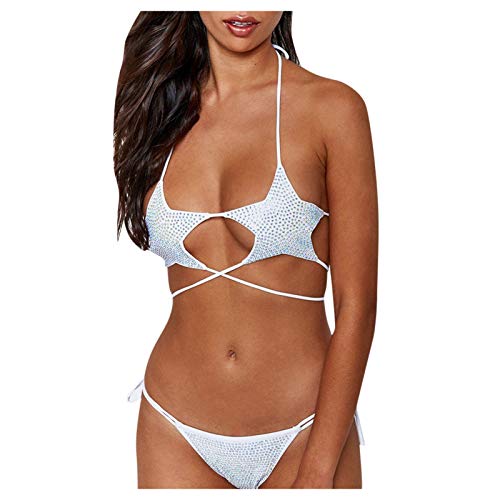 YANFANG Traje de baño de Las Mujeres con Forma de Estrellas de Color sólido Sexy Bandeau Vendaje Bikini Set Push-Up brasileño Traje de Playa