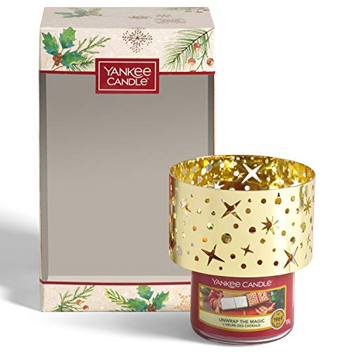 Yankee Candle Set de regalo | Desenvuelve el tarro pequeño mágico Vela perfumada de Navidad y sombra de velas, colección mágica de la mañana de Navidad