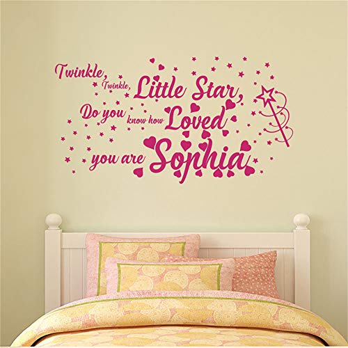 yiyiyaya Nombre Personalizado Calcomanía para Niñas Twinkle Twinkle Little Star Cita Calcomanía Tatuajes de Pared Decoración Nursery Kids Room Sticker Blanco 58 x 31 cm