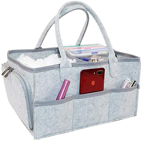 YOFASEN Pañaleras Para Bebes Cambiador Portatil，Cesta De Almacenamiento De Gran Capacidad Con Cremallera, Utilizada Para La Familia, Viajes, Automóvil,Gris/33 * 23 * 18.5Cm