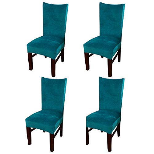 Yuer – Juego de 4 fundas de silla de comedor extensibles, de terciopelo suave, suave, para banquetes de boda, hotel, casa, azul pavo