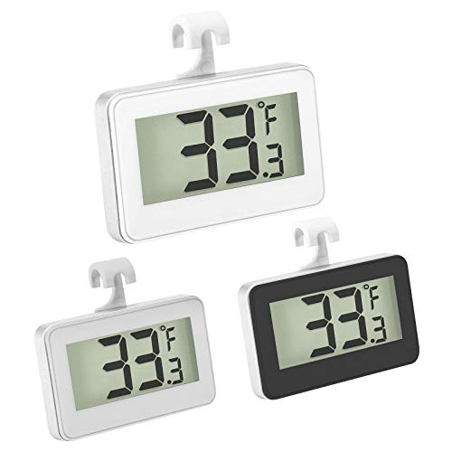 ZHITING Refrigerador Termómetro Digital para Congelador LCD Bildschirm Room Fridge Thermometer Wasserdicht Digitaler Gefrierschrank with Hook for Temperature Reading (3Pcs black+white+grey)