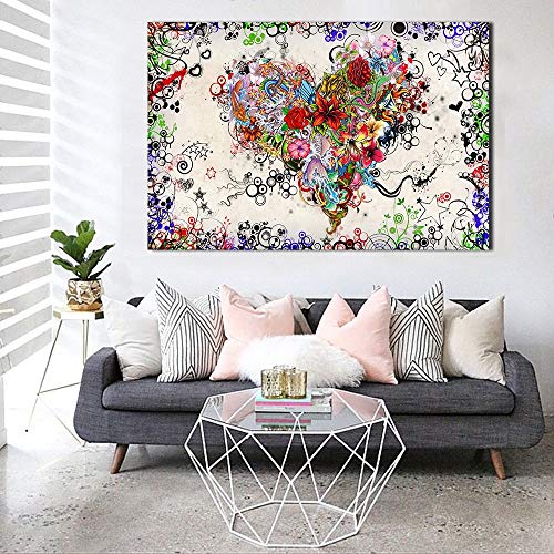 ZJMI Imprimir Varias Flor Combinado en corazón aman el Arte Abstracto la Pintura sobre Lienzo de Pared Decoracion Arte Imagen sin Marco 30cmx45cm.