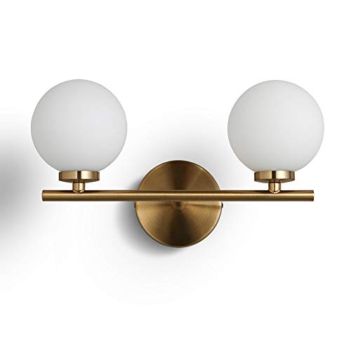 ZSAIMD Elegante Elegante Vintage Dorado Metal Mate Vidrio Industrial Moderno Doble pared Luces Restaurante TV Fondo Pared Luz Barra Aplique de pared Lámpara de luz Accesorios con globo Sombra de vidri