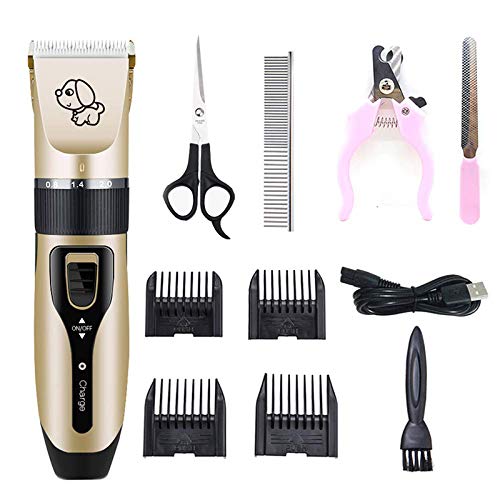 Zumeca Cortadoras de Pelo para Mascotas, Gato Perro Clippers, 4 peines Regulables,Bajo Nivel de Ruido Rechargeable Electric Cargador Tijeras Peine,Un Cepillo pequeño,Perro Profesional Cortadoras Pelo