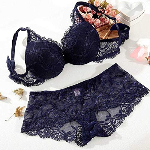 zysymx Conjunto de Mujer Ropa Interior de Encaje Negro Rojo Ultra Delgado s Tallas Grandes Push Up y Bragas Set Copa ABC D-in Desde Arriba Azul 80B