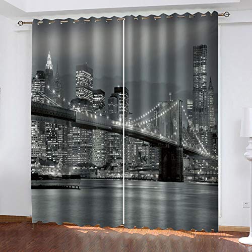 ZYTICHL Cortinas Opacas Modernas con Ojales Puente Blanco Y Negro De Nueva York Cortinas Térmicas Aislantes Frío Calor Reduccion Ruido Proteccion Intimidad para Hogar 200X214cm