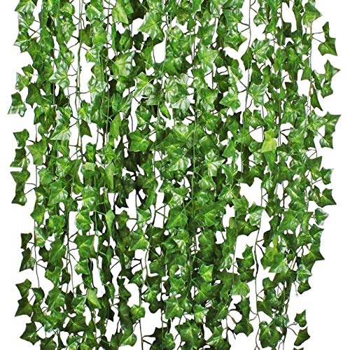 12 Piezas Garland de Hiedra Plantas Hiedra Artificial Artificial Follaje Verde Hojas de RatáN Enredadera para la DecoracióN de la Pared de la Fiesta del JardíN de la Familia de la Boda 2.1m