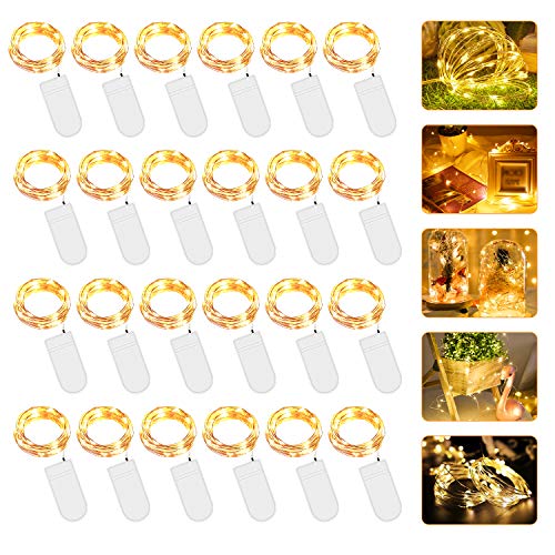 24 Piezas Cadena de Luces con Pilas,20 LEDs 2M Luces de Cadena Micro Cobre Guirnaldas Luces con Pilas,IP65 Impermeable Luces Decorativas para Navidad Fiesta Hogar Bodas (Blanco Cálido)